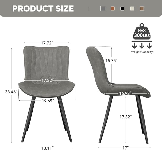 Dining Chair Set of 4 PU Leather Dining Room Chairs Upholstered Comfy Dining Chairs Modern Kitchen Armless Side Chair with Sturdy Metal Legs,Grey
