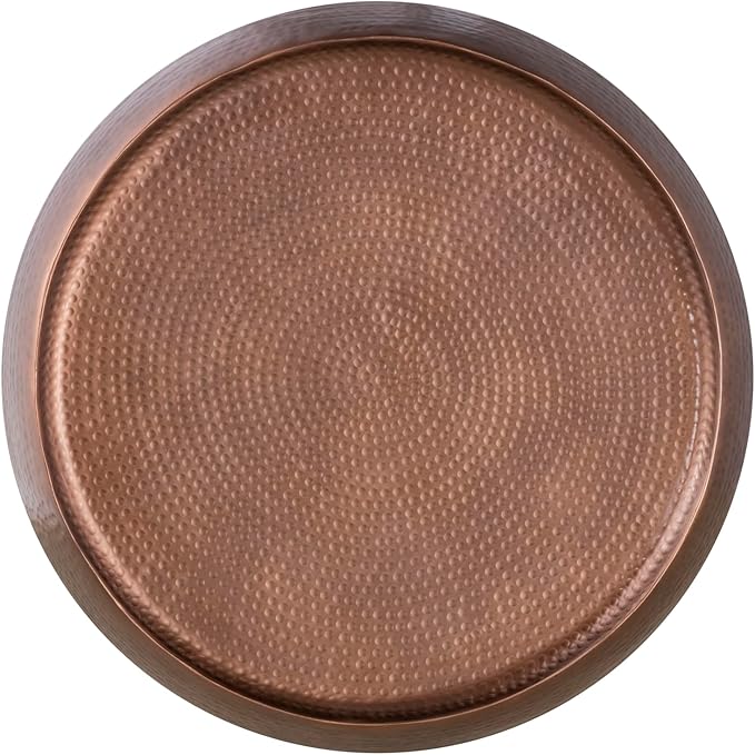 CT501 Modern Contemporary Round Aluminum Material 32" Coffee Table, Farmhouse Table with Glossy Hand Hammered Design Antique Copper