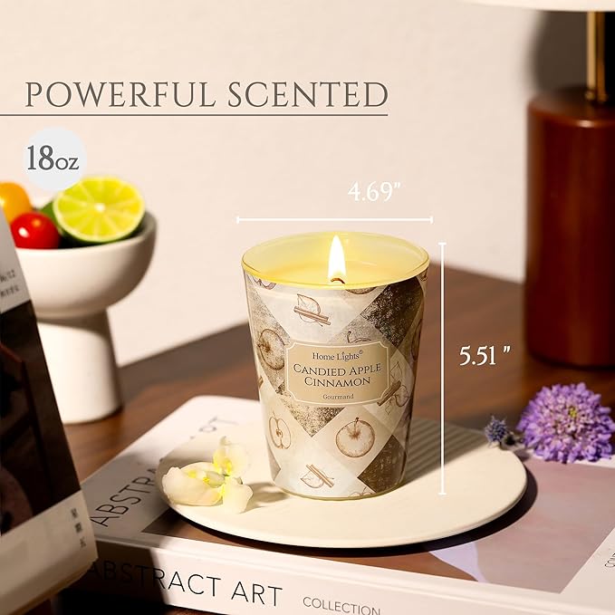 HomeLights Large jar Candle | 1-Wick Long-Lasting Scented Candles, 6.7oz Natural Soy Wax Candle for Home Scented, Rustic Modern Gifts for Women & Men, Candied Apple Cinnamon