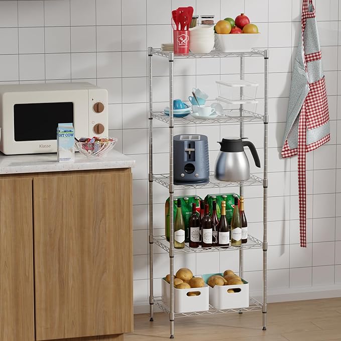 BestOffice 5-Shelf Storage Shelves, Adjustable Shelving Unit Wire Shelving Metal Shelves,11.8" D x 16.7" W x 47.6" H,Chrome