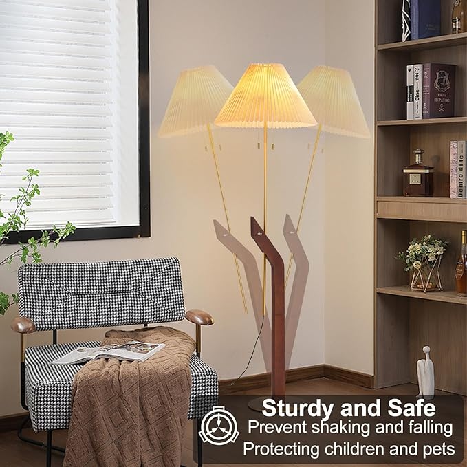 Wood Floor Lamp,Mid Century Modern Floor Lamp,Floor Lamps for Living Room, Height Adjustable Study Room,Bedroom,Office Gold Tall Standing Lamp