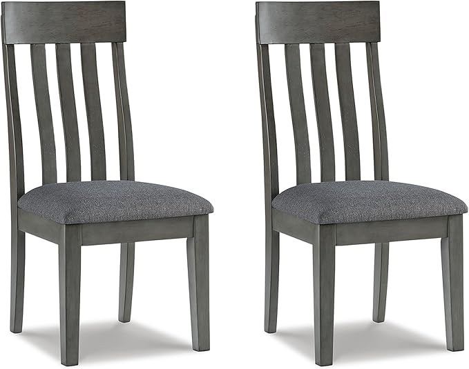 Signature Design by Ashley Hallanden Contemporary Dining Upholstered Side Chair, Set of 2, Armless, Comb Back Design, Wood Frame, Gray