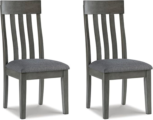 Signature Design by Ashley Hallanden Contemporary Dining Upholstered Side Chair, Set of 2, Armless, Comb Back Design, Wood Frame, Gray