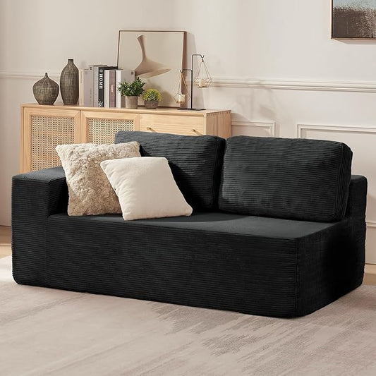 Loveseat Sofa, Cloud Modular Sofa Couch, Upholstered Floor Sofa with Deep Seat, Upholstered Foam Couch for Bedroom Living Room, No Assembly Required (Corduroy Fabric, Black)