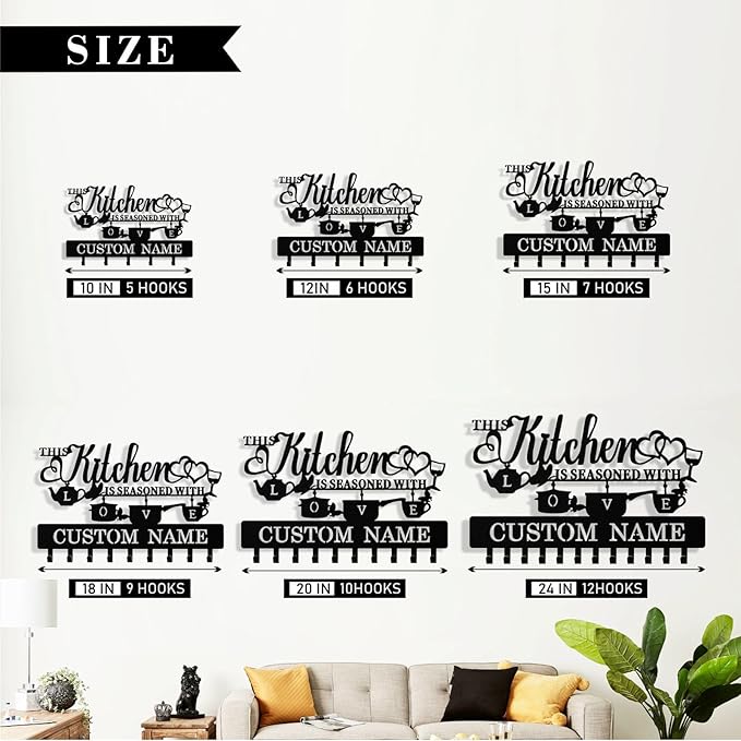 Personalized Key Holder Wall Mount, Custom Kitchen Theme Metal Keys Holder for Wall with Name, Wall Key Hanger Rack with Hooks for Entryway, Front Door, Living Room, Kitchen, Bathroom, Garden