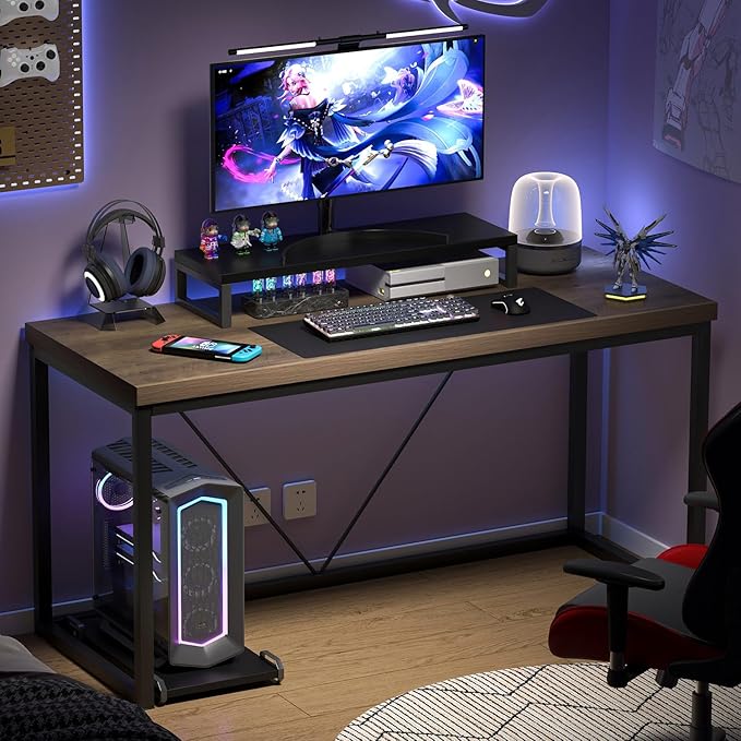 FOLUBAN Modern Home Office Desk, Rustic Wood and Metal Computer Desks, Industrial Study Writing Gaming Table Workstation, Vintage Laptop PC Desk, Oak 53 Inch