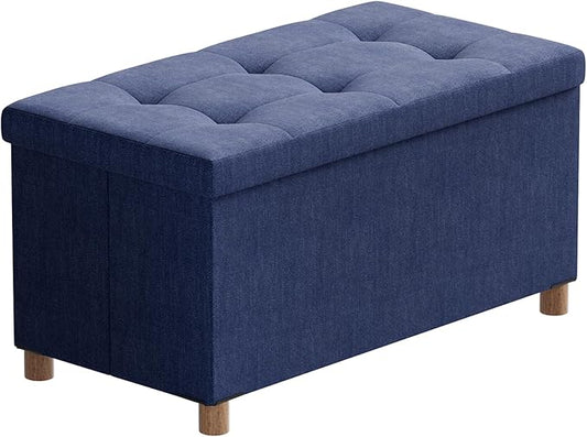 BRIAN & DANY 30 Inches Folding Storage Ottoman Bench, Ottoman with Storage Bench for Bedroom, Living Room, Entryway, Foot Rest with Legs, Blue