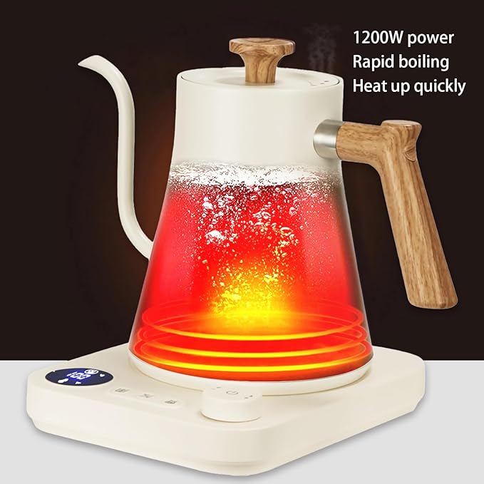 Electric Kettles, Gooseneck Electric Kettle, ±1℉ Temperature Control, Stainless Steel Inner, Quick Heating, for Pour Over Coffee, Brew Tea, Boil Hot Water, 0.9L (White)