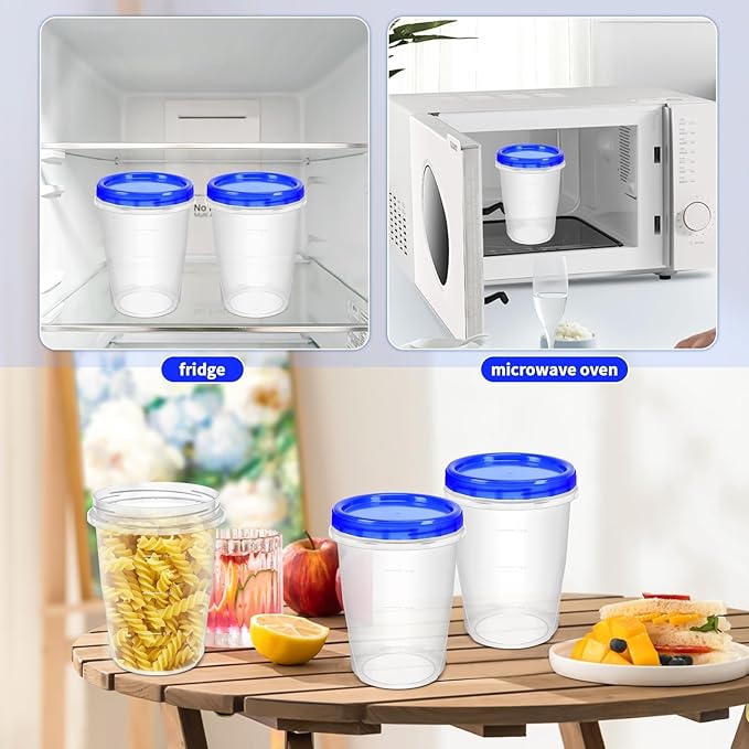 12 Pack Freezer Containers with Screw On Lids, 32 Oz Stackable Reusable Plastic Storage Container, Airtight Plastic Food Storage Containers with Twist Top Lids for Food Soup Jello Sauce