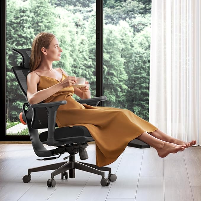 Newtral Ergonomic Office Chair - Home Office Desk Chair with Adaptive Lumbar Support, with Footrest, 4D Armrest, Adjustable Seat Depth & Height