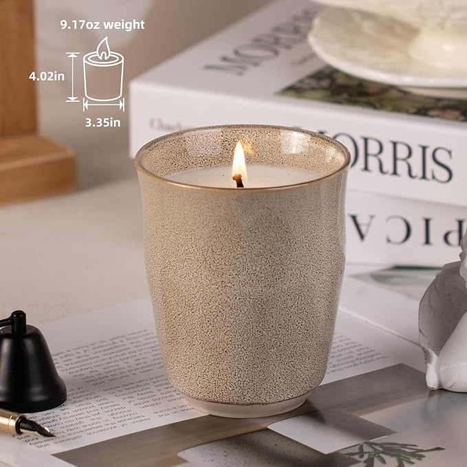 Scented Candle, 9oz Soy Candles, Red Rose Scented White Candles for Women & Men, Long-Lasting Aromatherapy Jar Candle Wax for Home, Bathroom, Non Toxic Candle Gift (Brown Ceramic Cup 19)