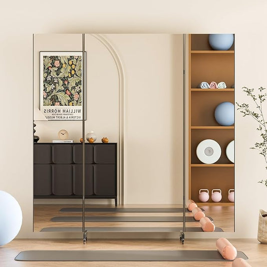 brisafe Full Length Mirror with 360° Wheels, 71"x71" Foldable Floor Mirror with Nano-Tech Shatterproof Film - Ultra-Large Mobile Mirror for Home Gym, Dance Studio & Commercial Spaces (Black)