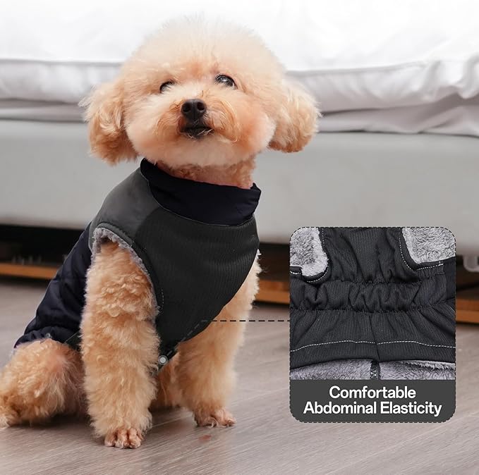Warm Fleece Dog Coats for Large Dogs,D-Rings Waterproof Puppy Jacket for Cold Winter,Black XXXL