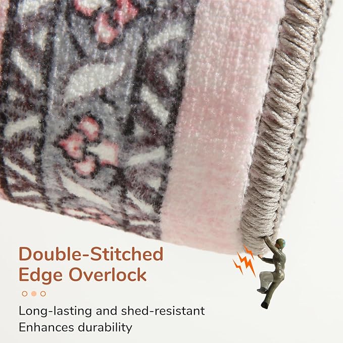 OPPODREAM Thin 8x10 Area Rugs, Washable Rugs 8x10 with Non Slip Backing, Faux Cashmere Low-Pile 8 x 10 Carpet, Pink & Cream