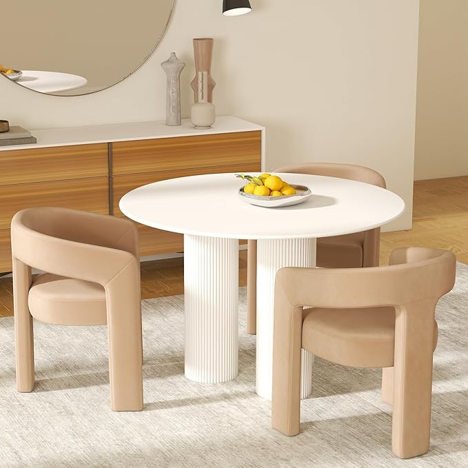 Modern Barrel Dining Chairs Set of 3, Velvet Upholstered Accent Side Chair with Arms Comfy Makeup Vanity Chairs, Dining Living Room Kitchen Chairs, Khaki