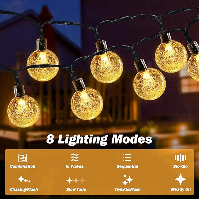 Solar Lights Outdoor Waterproof, 2 Pack Total 120LED 72FT Solar String Lights for Outside with 8 Modes, Outdoor String Lights Crystal Globe Patio Lights for Garden Yard Party Decor (Warm White)