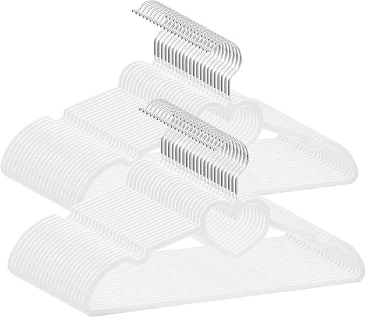 White Velvet Hangers 50 Pack, 16" Non Slip Adult Hangers, Slim Clothes Hanger with 360 Degree Swivel Hook - Durable & Cute