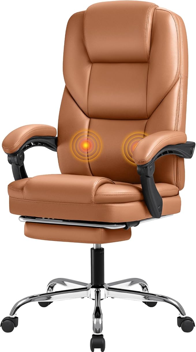 Furmax Executive Office Chair with Foot Rest Big and Tall Office Chair Ergonomic Home Office Desk Chairs Reclining High Back Leather Chair with Lumbar Support, 400LBS (Brown)