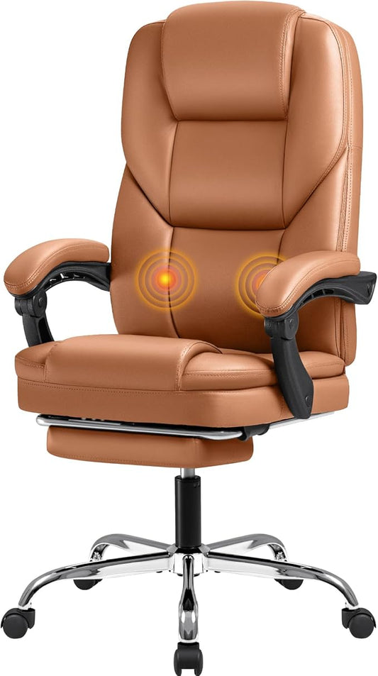 Furmax Executive Office Chair with Foot Rest Big and Tall Office Chair Ergonomic Home Office Desk Chairs Reclining High Back Leather Chair with Lumbar Support, 400LBS (Brown)