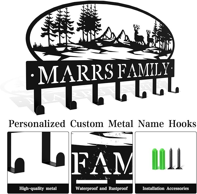 Custom Metal Key Rack Hooks, Personalized Key Holder for Wall, Deer, Grove Theme Wall Decoration Key Hooks, Key Hanger Organizer for Living Room, Entryway, Pet House, Bedroom Decor