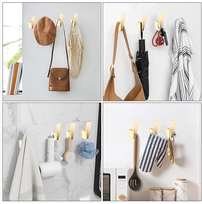 SARIHOSY5 Packs Coat Hooks,Metal Hooks for Clothes, Hats, Bags, Towels, Keys(Frosted Gold)