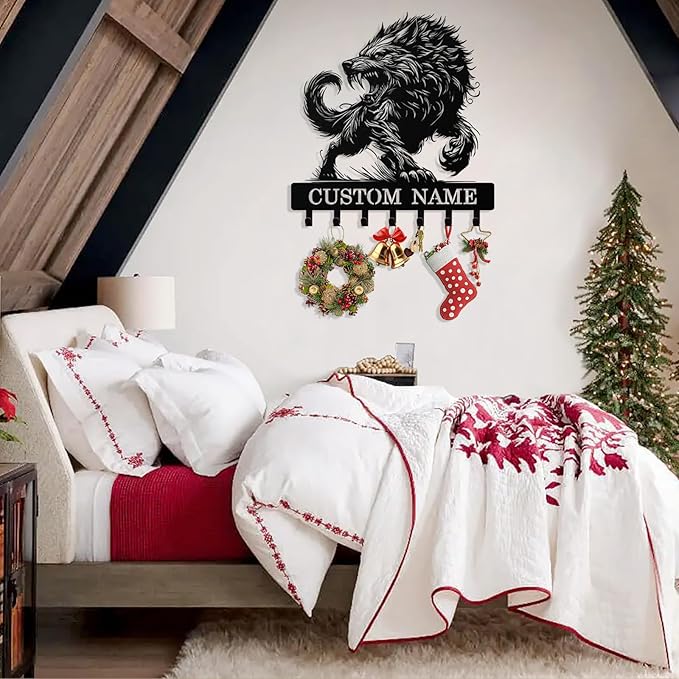 Personalized Wolf Key Holder Wall Mount, Custom Metal Keys Hanger for Wall with Name, Custom Key Rack Holder with Hooks for Home, Entryway, Front Door, Living Room, Kitchen, Bathroom