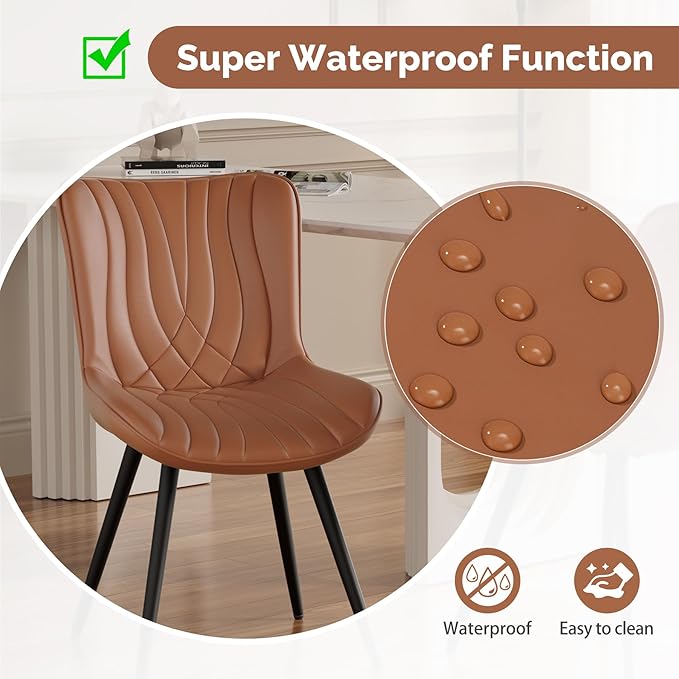 Dining Chair Set of 6,Comfortable PU Leather Dining Room Chairs Upholstered Comfy Dining Chairs Modern Kitchen Armless Side Chair with Sturdy Metal Legs,Umber