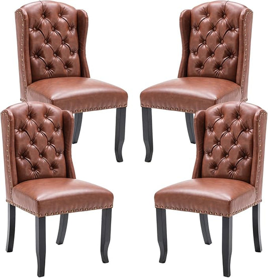 DUOMAY Modern Tufted Dining Chairs Set of 4, PU Leather Upholstered Dining Room Chairs Armless Guest Side Chair for Kitchen Dining Room, Wingback Accent Chairs with Solid Wood, Brown