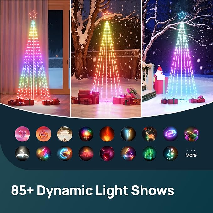 Linkind Christmas Cone Tree Lights, 7ft 460 LEDs Christmas Tree Lights, 85+ Scene Modes, App-Controlled, IP65 Waterproof Outdoor Indoor String Lights for Xmas Decorations, Music Sync, Holiday Decor