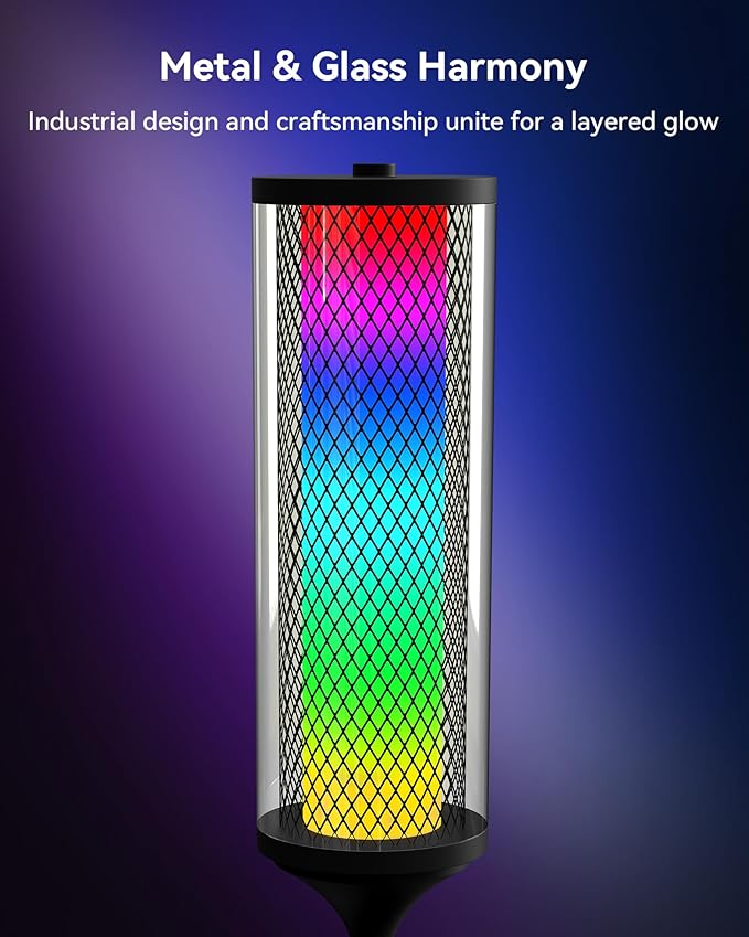 JOOFO RGBICW Corner Floor Lamp with Glass Shade, Color Changing LED Lamp with Music Sync, Smart App & Remote Control, Ambient Lighting with 16 Million Colors for Bedroom, Living Room, Gaming Room