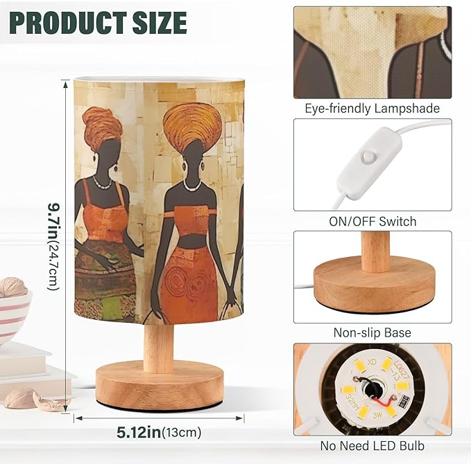 Bedside Lamp African American Black Womens Basket Table Lamp with USB Port Wood Base for Living Room,Bedroom,Nightstand,Office 214a5266
