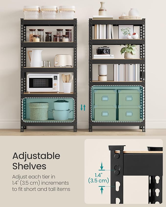 SONGMICS 5-Tier Storage Shelves, Load 2310 lb, Garage Storage, Boltless Assembly, Adjustable Shelving Unit, 11.8 x 29.5 x 59.1 Inches, for Study Shed Basement, Black and Rustic Brown UGLR300B11