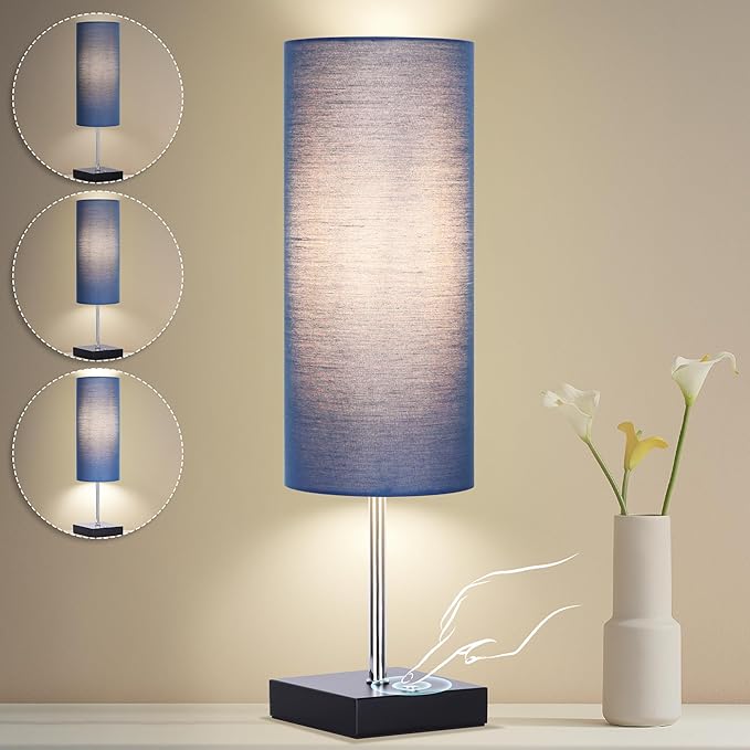 AVV Cordless Table Lamp, 5000mAh Battery Operated Lamp for Night Stand, 3 Modes Battery Powered Wireless Table Lamp, Touch Control Rechargeable Lamp for Bedroom, Living Room, 18 Inch Blue