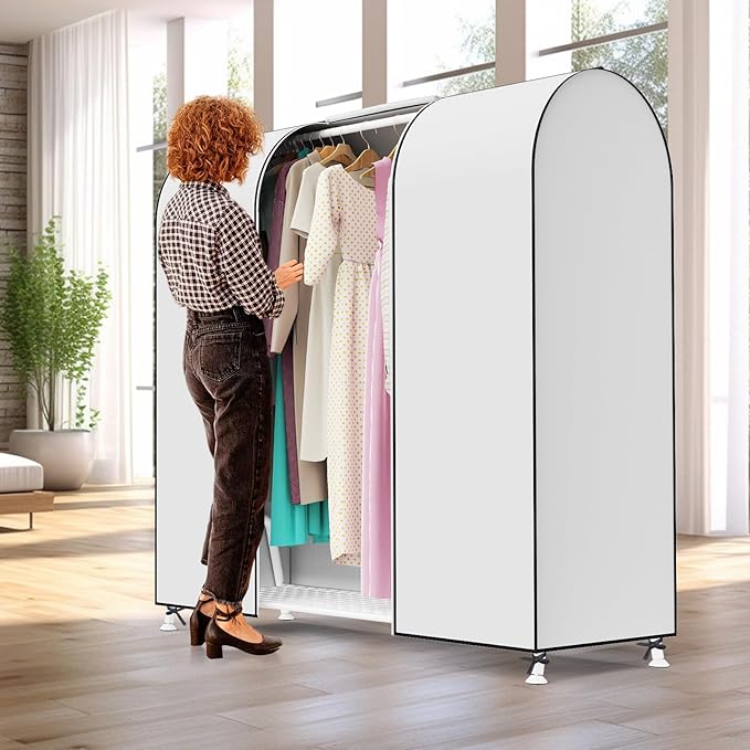 Zilink 60'' Garment Rack Cover Dustproof Clothes Rack Cover Breathable Garment Bags Protector Wardrobe Cover with 2 Durable Zippers for Garment Rack, White (Rack Not Included)