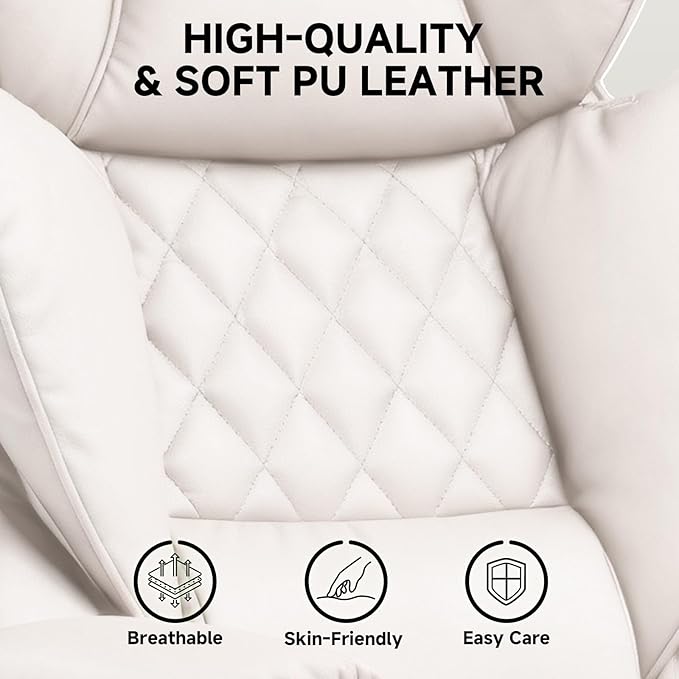 COMHOMA Big and Tall Office Chair, High Back Leather Gaming Chair with Footrest, Executive Ergonomic Office Chairs with Pocket Spring Lumbar Support and with Outward Fixed Soft Armrests