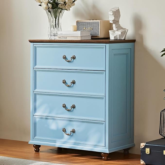 24" Wide Farmhouse Nightstand with Charging Station Set of 2,54" 7 Drawers Dresser, 37" Tall Rustic Chests of Drawers, Farmhouse Furniture Series for Bedroom,LightBlue