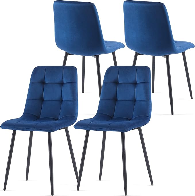 Velvet Dining Chairs Set of 4 - Navy Blue Dining Room Chairs with Metal Legs Ideal for Kitchen, Dining Room - Kitchen Chairs Set for 4