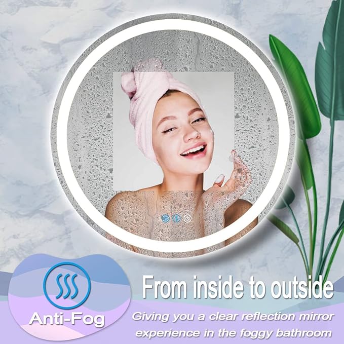 36 Inch Round Bathroom Vanity Mirror with Lights Round Light up Mirror for Bathroom Wall 36 Inch Large Round Mirror Dimmable Anti-Fog Memory 3 Colors Light Bathroom Smart Circle LED Mirrors