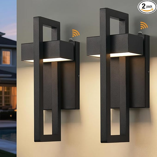 tewei LED Outdoor Wall Sconce Dusk to Dawn Outdoor Lighting, Modern Exterior Lighting Fixtures, Black LED Front Porch Lights Outside Wall Mount Lights for House, Hallway, Warm White 3000K, 2 Pack