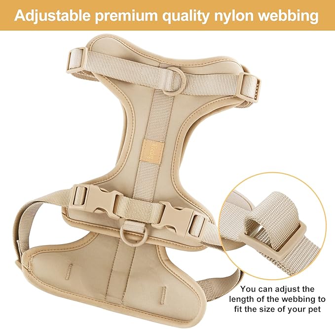 No Pull Lightweight Dog Harness: Adjustable Durable Breathable Mesh Pet Vest Harness with Soft & Comfortable Cushion, for Small Medium Large Dogs (L, Sand Color)