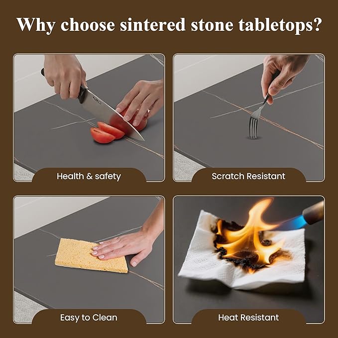 63" Modern Dining Table for 4-6 People, Black Sintered Stone Table Top with X-Shape Carbon Steel Pedestal, Large Rectangular Table for Kitchen Living Room