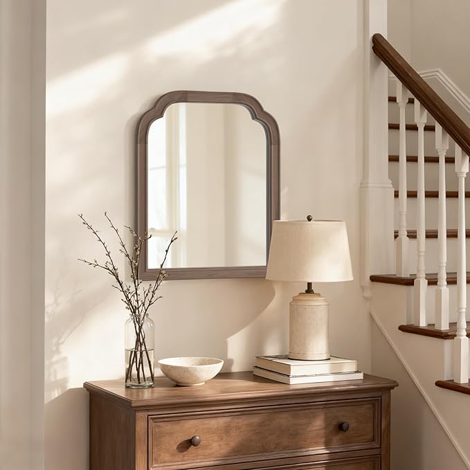 HOMECOOKIN Wood Bathroom Mirrors for Wall Mounted, 16" x 20" Rustic Wood Frame Wall Mirrors Decorative for Living Room or Bedroom Vanity Mirror (WN) B