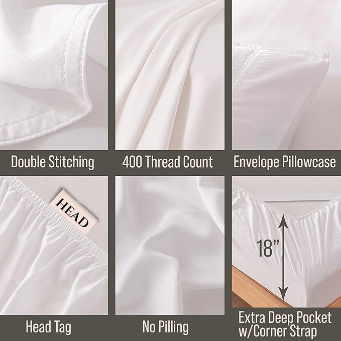 Bella Coterie 6 Piece Luxury Bamboo Viscose Split Top King Size Sheet Set | 34" Split for Adjustable Beds | 100% Organically Grown| Cooling | 18” Deep Pocket | 4 Pillowcases [White]