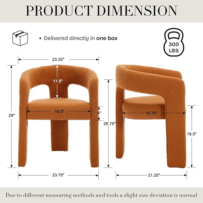 Modern Sherpa Barrel Dining Chair Upholstered Faux Fur Dining Room Chair with Arm Comfy Accent Side Chair for Kitchen/Living Room/Reception, Terra Cotta, 1 PC