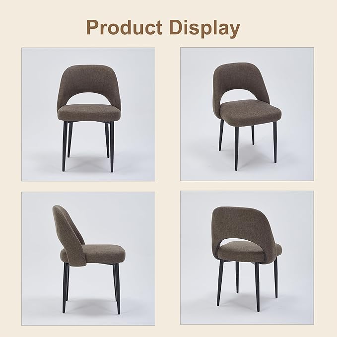 Modern Dining Chairs, Fabric Upholstered Accent Kitchen Chairs with Comfy Padded Seat & Sturdy Metal Legs, Side Farmhouse Chairs for Dining Room, Living Room, Restaurant (Brown, Set of 4)