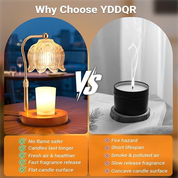 Candle Warmer Lamp with Timer Dimmer Adjustable Height, Gift for Women Mom, House Warming New Home Cozy Decor, Wax Melt Warmer for Jar Candles with 2 Bulbs