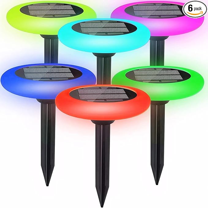 Colorful Pathway Solar Light (6 Lights) Decorative Weatherproof Auto On/Off Outdoor Lights - Decorate Your Garden, Landscape, Patio, Pool, Yard with Ultra-Bright LED Light