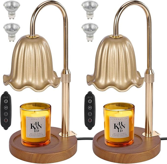 2Pack Electric Timer Candle Warmer Light,with Bracket Dimmable Candles Wax Glass Warmers Lamps for Jar Candles Burner No Flame Scented Melting Warming Lantern Adjustable Height(50W*4PCS)