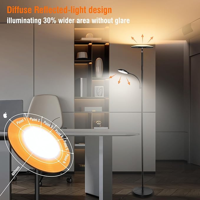 Floor Lamps for Living Room, 44W/4500LM Super Bright 2 in 1 LED Floor Lamp with Remote, Stepless Dimmable, 69" Tall Standing Floor Lamp with Bendable Reading Light for Bedroom Office