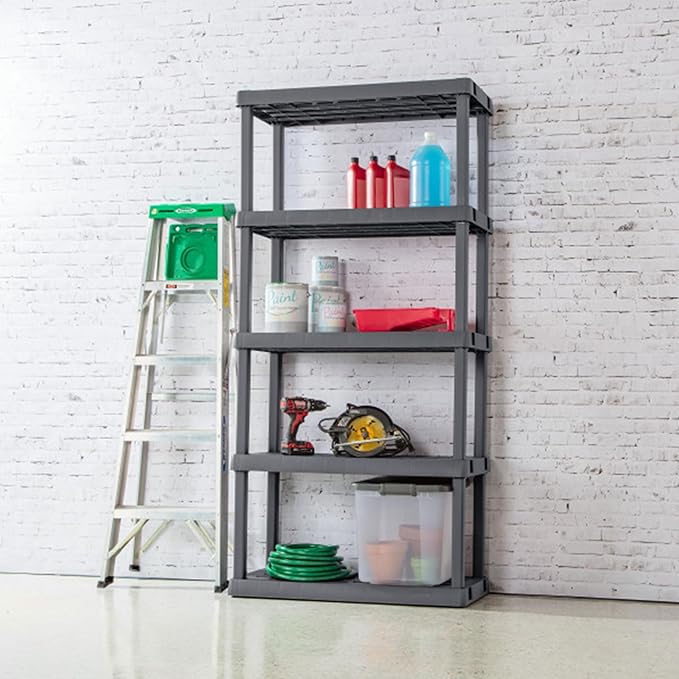 Sterilite 5 Shelf Unit, Heavy-Duty Shelving Storage Rack for Home and Garage, Gray - Multipurpose Plastic Organizer Shelves for Smart Organization